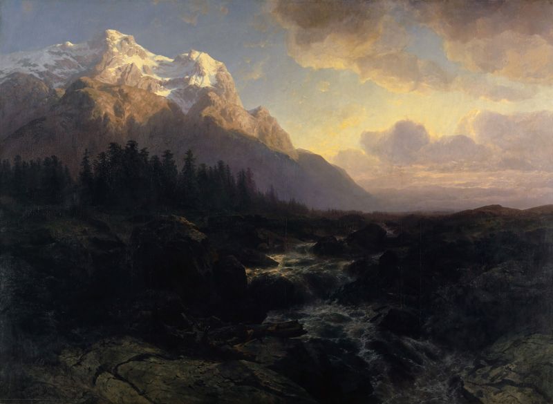 The Rosenlaui Valley with the Wetterhorn by Alexandre Calame, oil painting.
