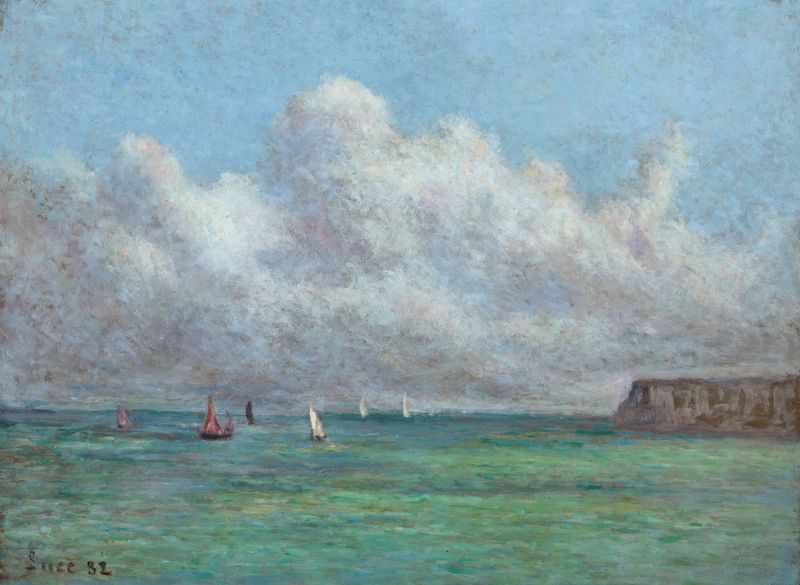 Cena marinha com ondas em pintura a óleo de Maximilien Luce
