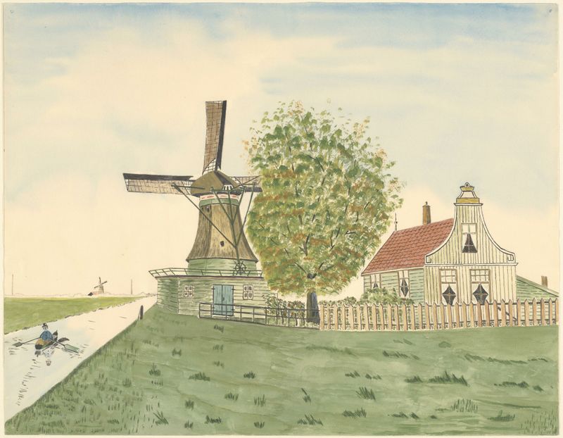 Landscape with windmill by Johannes Nicolaas Eijman, oil painting