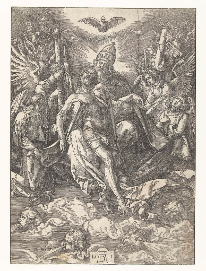 De Heilige Drie-eenheid de Albrecht Dürer, medio en papel, que representa a Cristo con luz divina.