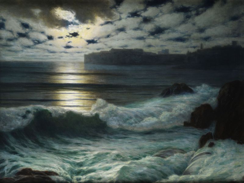 Moonlit landscape of Dubrovnik, oil on canvas by Eduard Kasparides