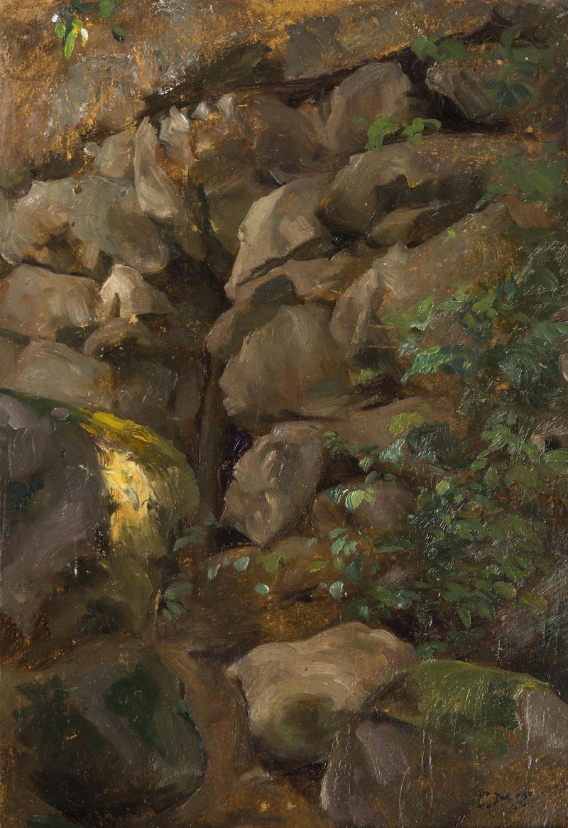 Study of Stones by Karl Maria Thuma, realism, depicting textured stones in earthy tones.