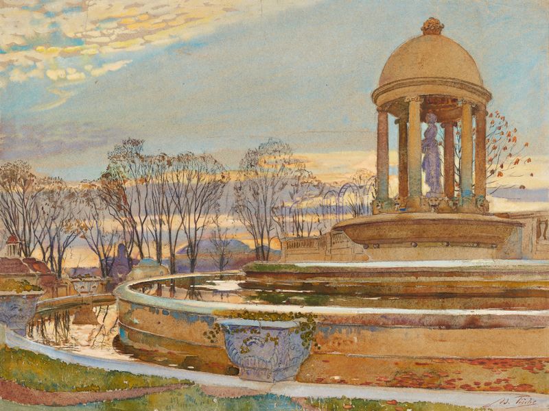 Der Florabrunnen em Berna, escultura em bronze de Adolf Tièche, apresentando uma fonte com água em cascata.