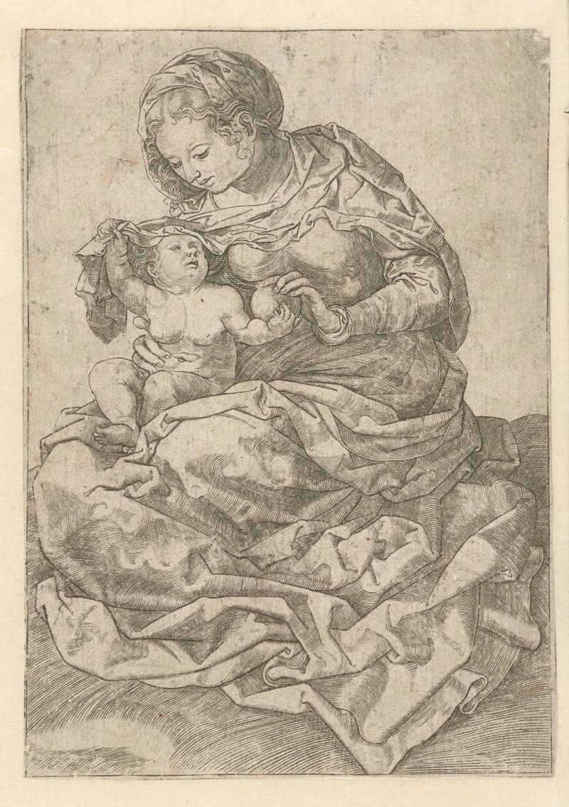 Grabado de la Madonna sosteniendo al Niño por Unknown Artist