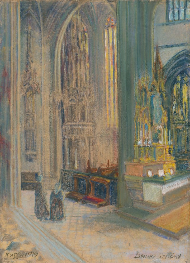 Interior scene of the Košice Cathedral by Konštantín Bauer, oil painting