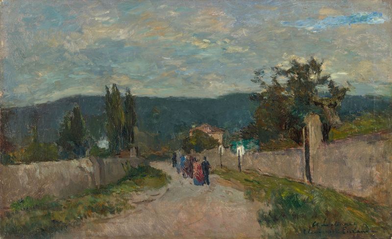 Escena de género de una colorida procesión en Clermont-Ferrand por Albert Lebourg, óleo sobre lienzo