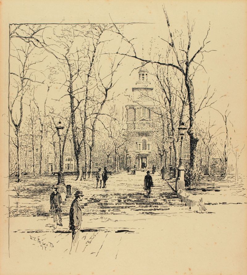 Vista del paisaje de Filadelfia desde un parque por Ernest Peixotto, pintura al óleo