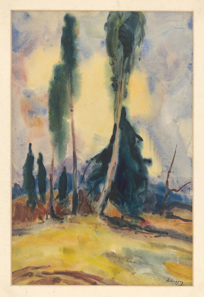 Three trees on a plain in oil on canvas by Zolo Palugyay