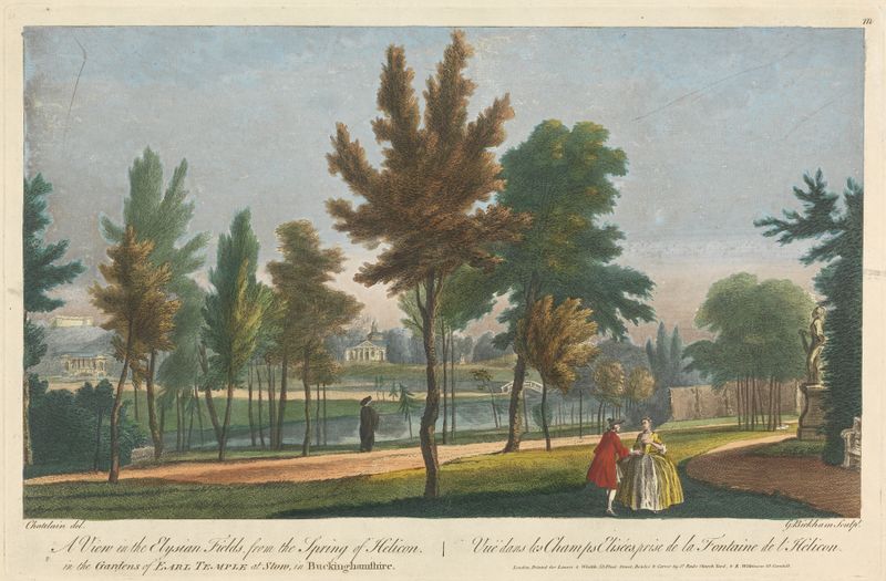Rococo genre scene depicting a garden with figures by George Bickham the Elder