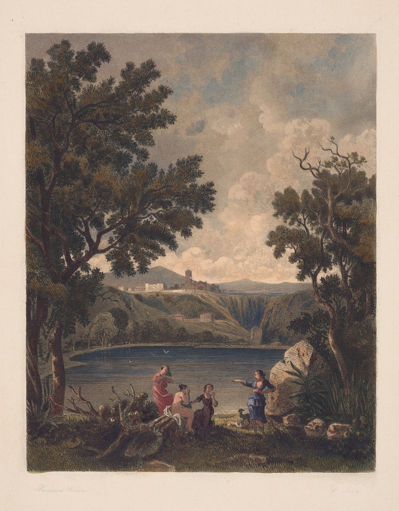 Diana and Callisto by Louis Marvy, oil painting depicting mythological figures in a forest.