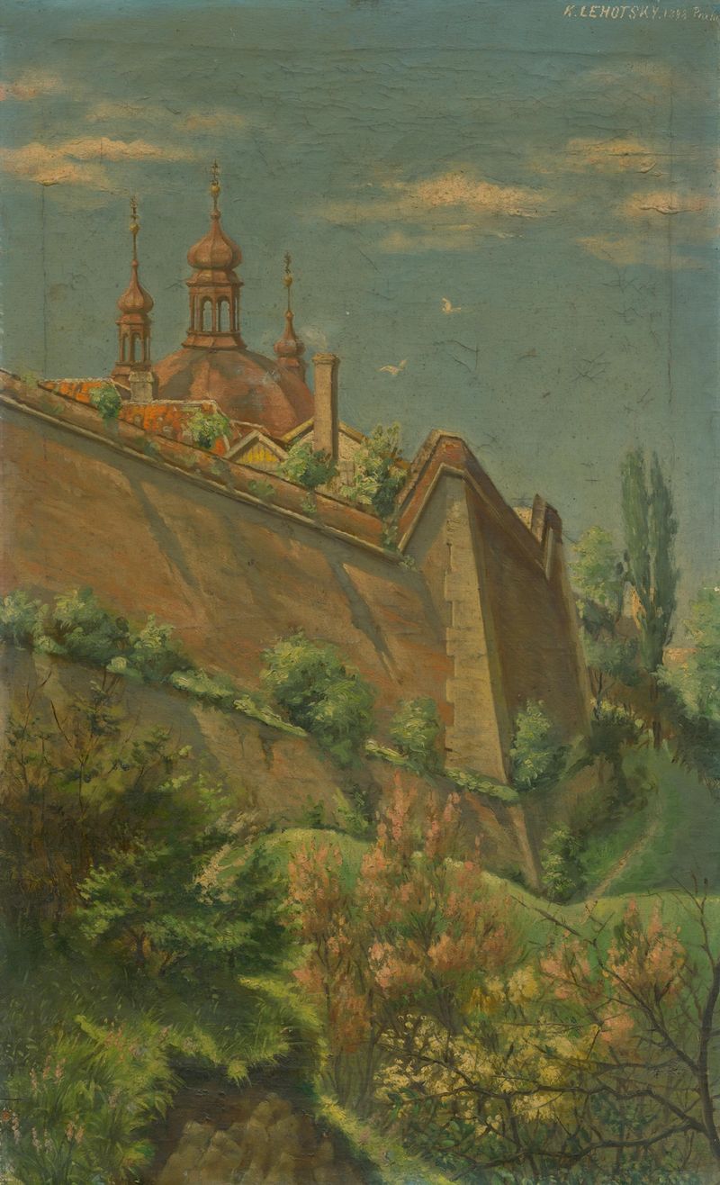 Architecture at dusk by Karol Miloslav Lehotský, oil painting