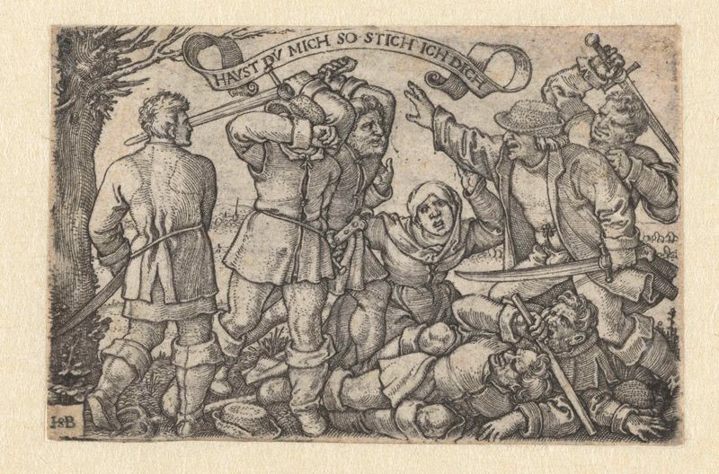 Engraving by Hans Sebald Beham depicting farmers clashing with swords
