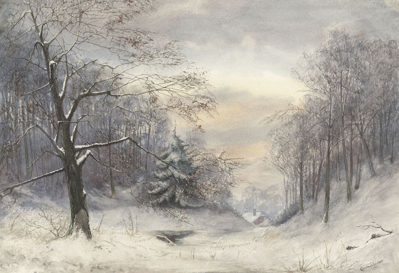 Winterlandschap by Jan Daniël Cornelis Carel Willem baron de Constant Rebecque, oil on canvas depicting a snowy landscape.