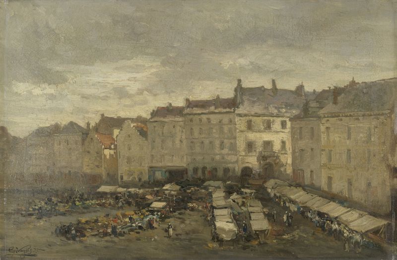 The Grote Zavel by Guillaume Vogels, depicting a bustling market scene in oil painting.