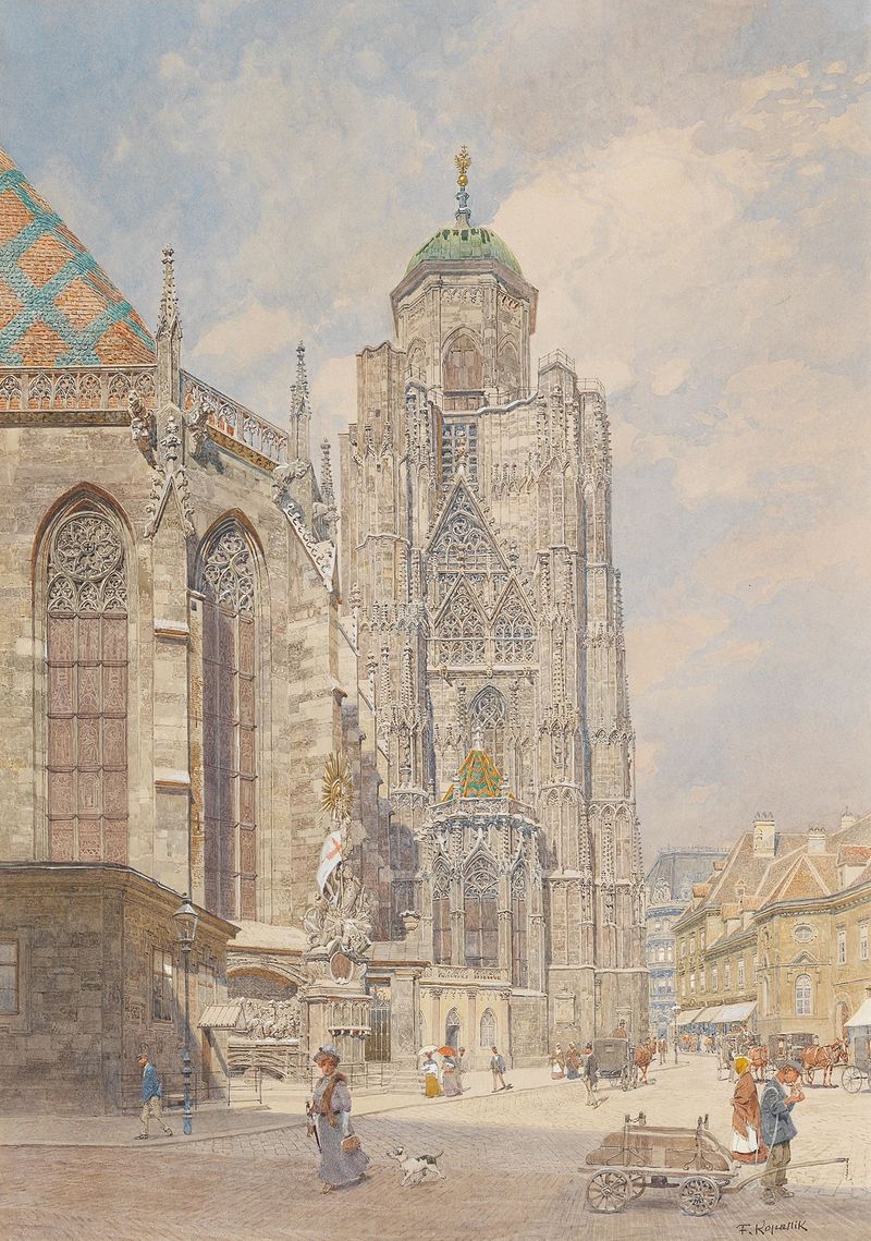 Torre Norte da Catedral de São Estêvão, óleo sobre tela de Franz Kopallik