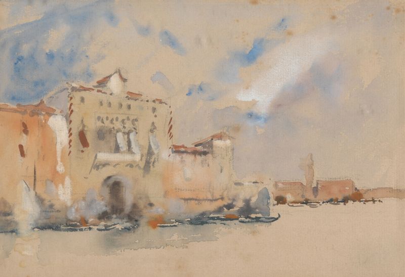 Pintura al óleo de Venecia por Hercules Brabazon Brabazon, mostrando suaves ondulaciones y luz.