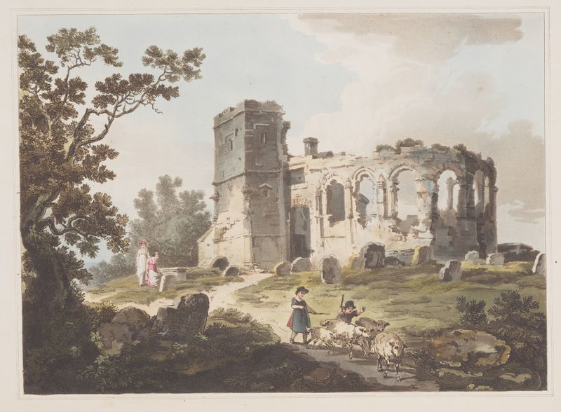 Ruin at Basingstoke óleo de Philip James de Loutherbourg retratando ruínas e luz natural.
