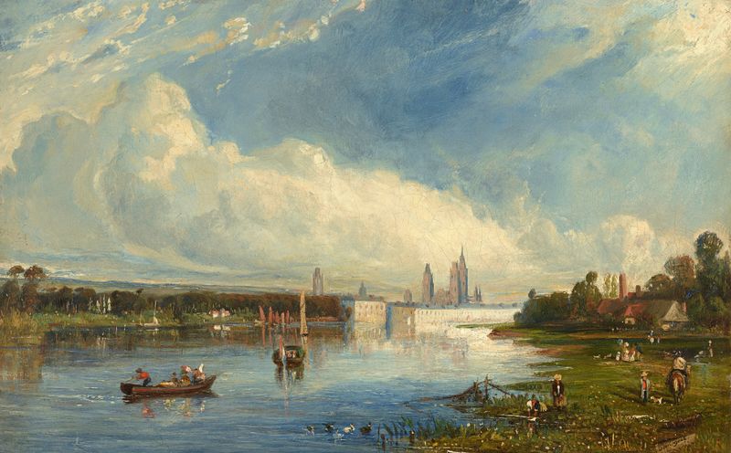 Paisaje del río Sena por Paul Huet, pintura al óleo