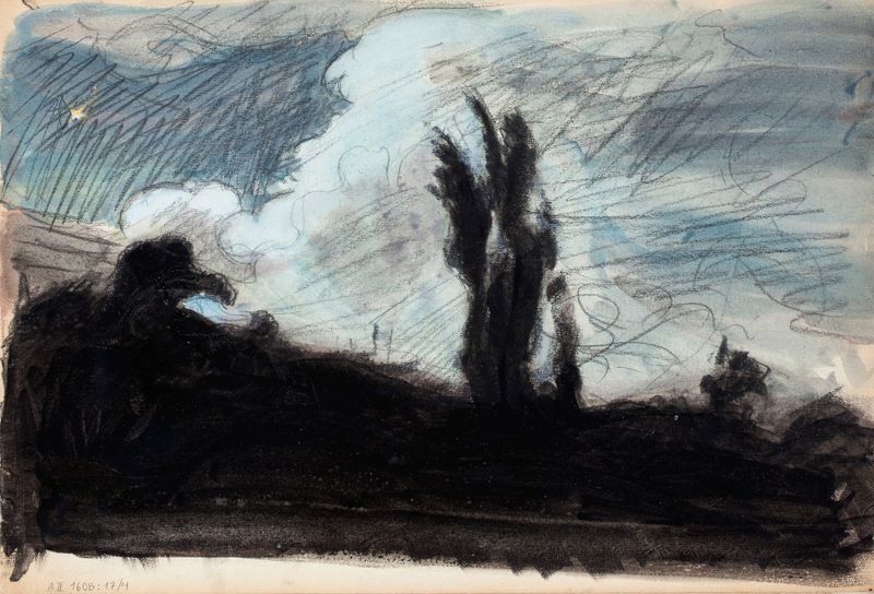 Öinen maisema by Magnus Enckell, oil on canvas depicting an abstract landscape with swirling colors.