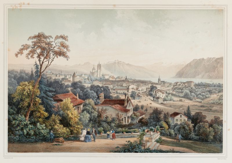 Lausanne Vue prise de l’Asile des Aveugles de Jean Jacottet, pintura al óleo que muestra un paisaje tierno con matices emo...