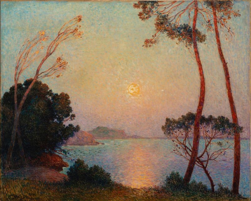 Cena marinha com ondas e nuvens, pintura a óleo de Ferdinand du Puigaudeau