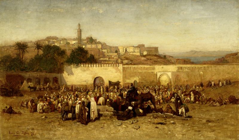 Genre scene of market day in Tangiers, Morocco by Louis Comfort Tiffany, oil painting