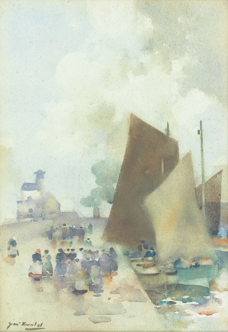 Marine scene depicting Arbroath Harbour by James Watterston Herald, Impressionism