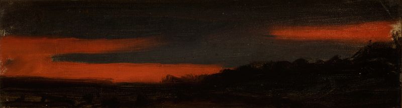 Sunset landscape by Adam Chmielowski, oil on canvas with fiery orange and deep purple hues.