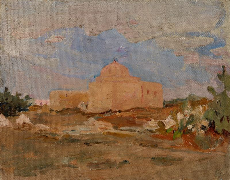 Kairouan óleo de Jan Ciągliński mostrando trabalhos em pedra intrincados e sombras.