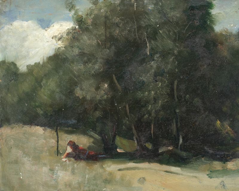 London Park de Isaac Rosenberg, óleo sobre tela mostrando luz através das árvores em um parque urbano.