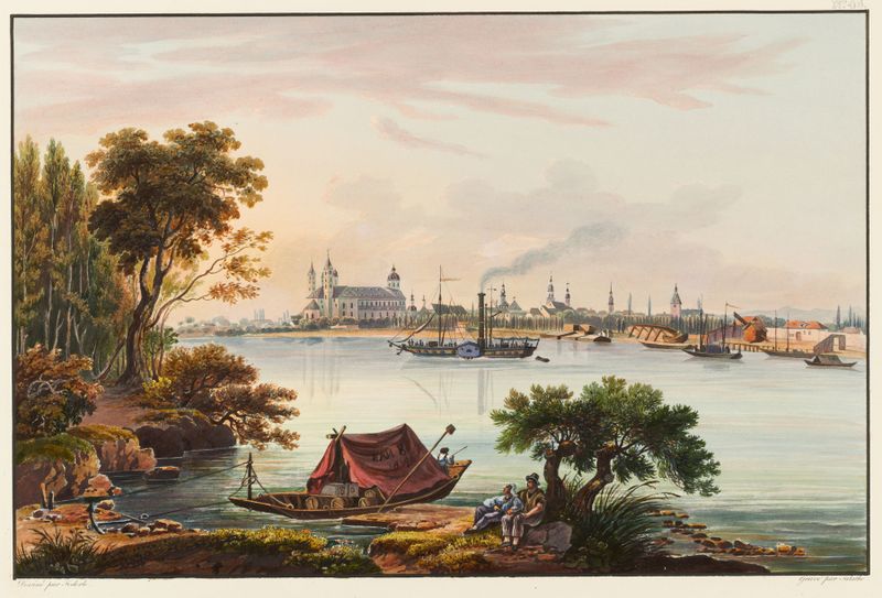 Paisagem da cidade de Spira por Johann Ludwig Bleuler, pintura a óleo