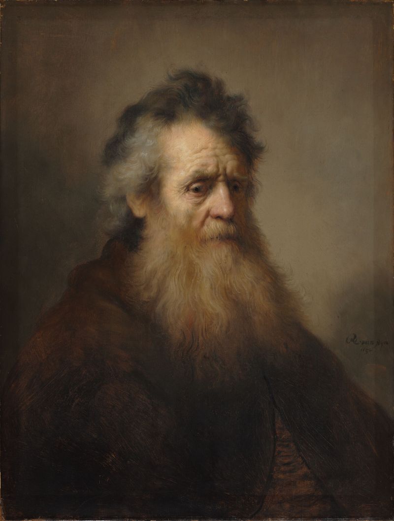 Portrait of an old man by Rembrandt Harmensz. van Rijn, oak medium