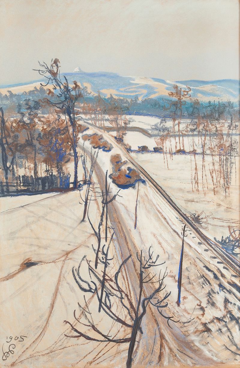 Landscape of Kopiec Kościuszki on a gray day, oil on canvas by Stanisław Wyspiański