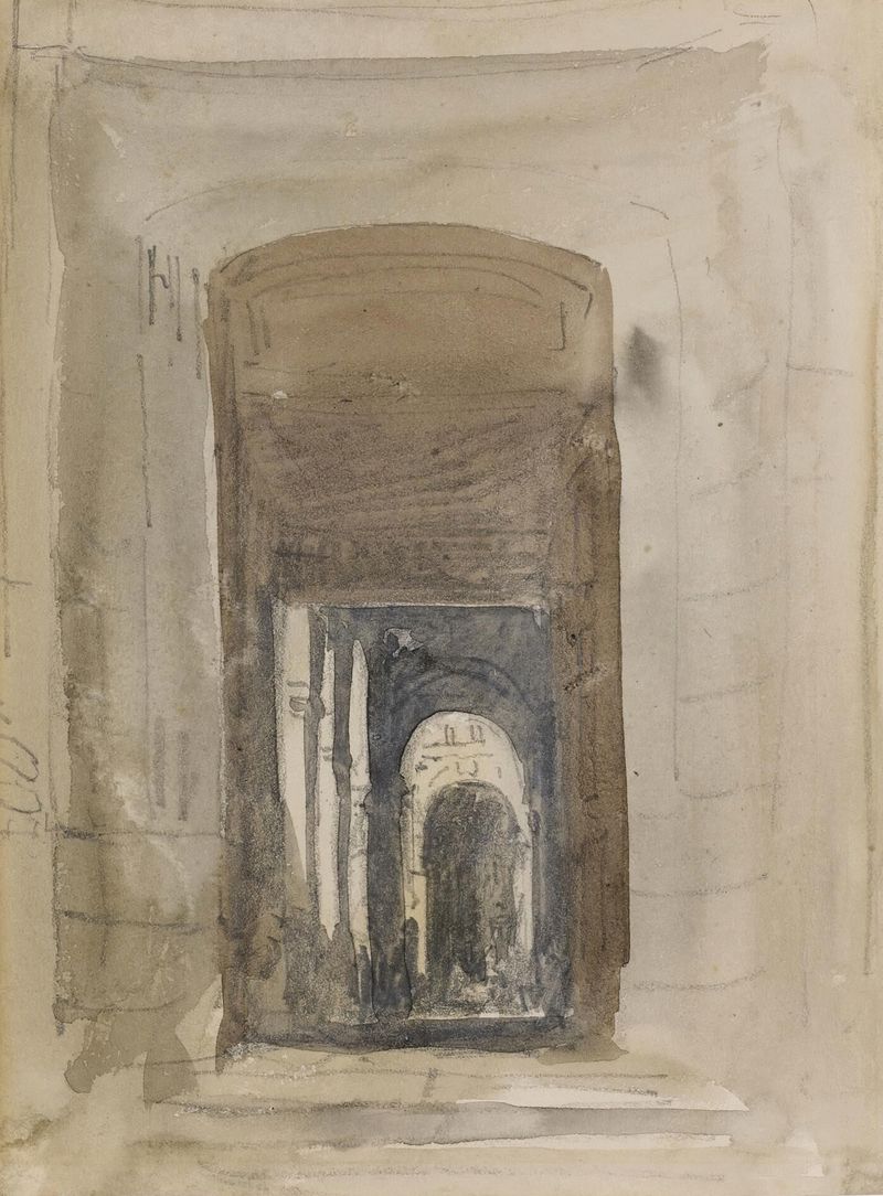 Study For The Door Of The Church Of Saint-Roch, Paris de David Cox, aquarela sobre papel