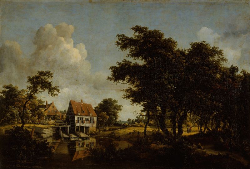 Paisaje con molinos de viento, óleo de Meindert Hobbema