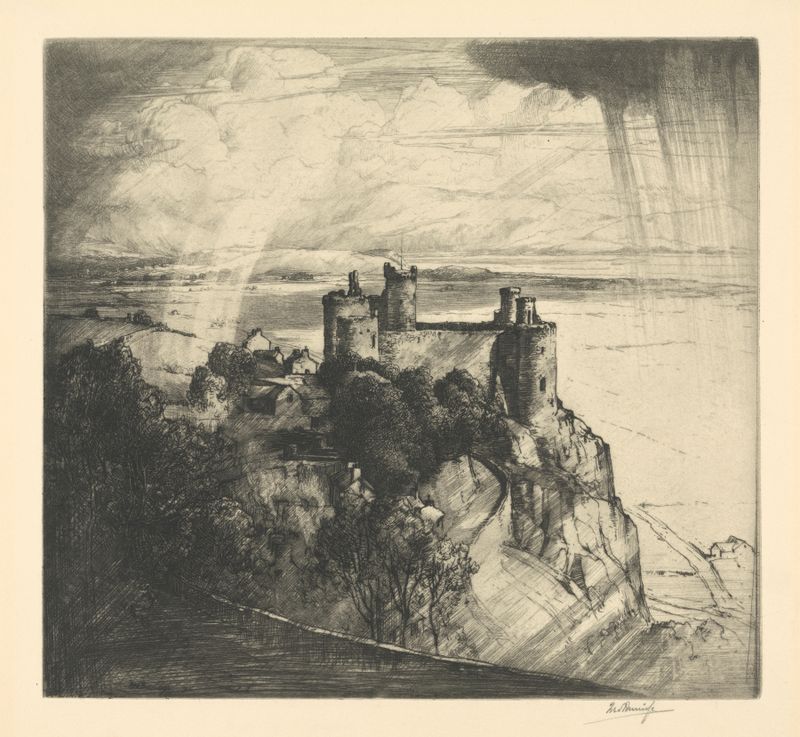 Paisagem de Frederick Vango Burridge, pintura a óleo com terra texturizada e céu melancólico.