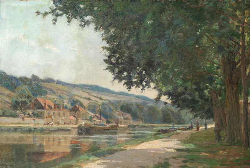 Landscape of the Oise river by Victor Vignon, oil on canvas