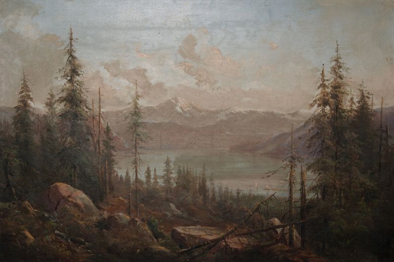 Uma paisagem montanhosa com uma árvore caída, óleo sobre tela de Juan Buckingham Wandesforde