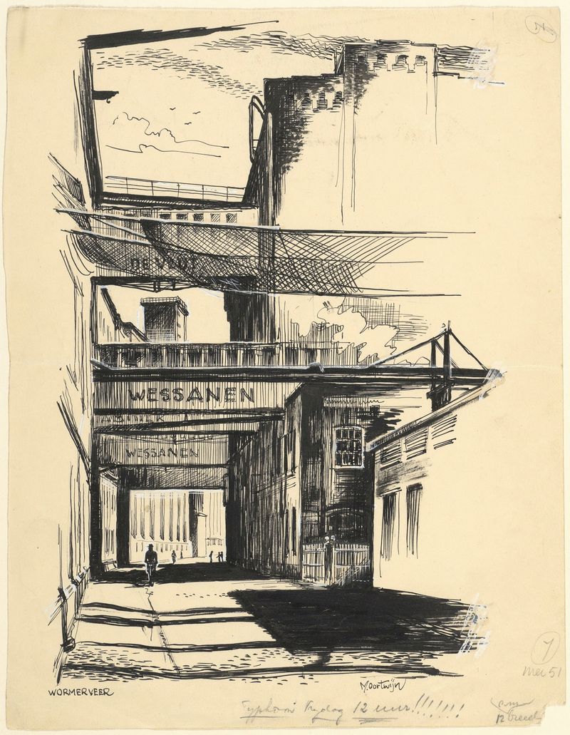Paisaje de un complejo industrial de Maarten Oortwijn, 1951, pintura al óleo