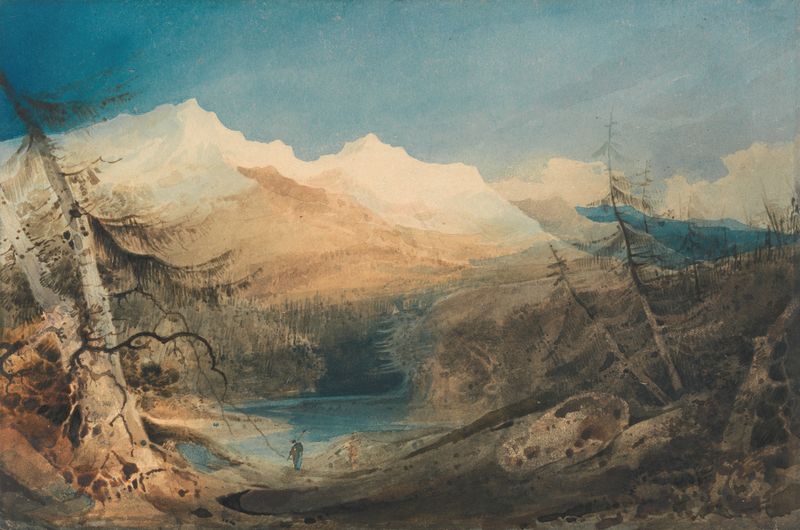 Paisagem montanhosa com céu radiante, pintura a óleo de John Sell Cotman
