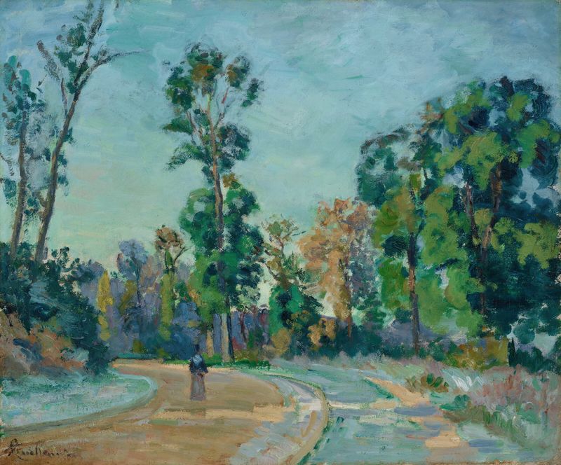 Pintura al óleo de Armand Guillaumin que muestra un paisaje con luz y suaves azules.