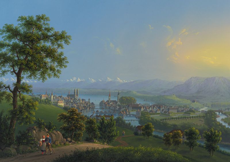 Zürich de Johann Heinrich Bleuler el Joven, paisaje impresionista en colores apagados