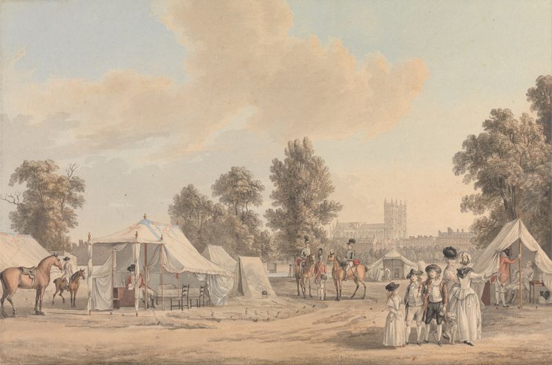 Cena de gênero com figuras conversando em um parque, aquarela sobre papel de Paul Sandby