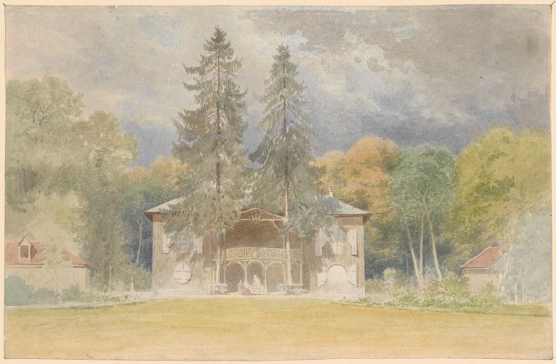 Paisagem com uma villa em Sokołowsko de Adolf Dressler, pintura a óleo