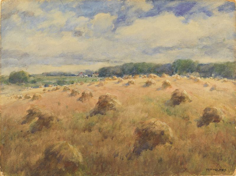 Maryland Wheat Fields by William Henry Holmes, realism, depicting golden wheat under a serene sky.