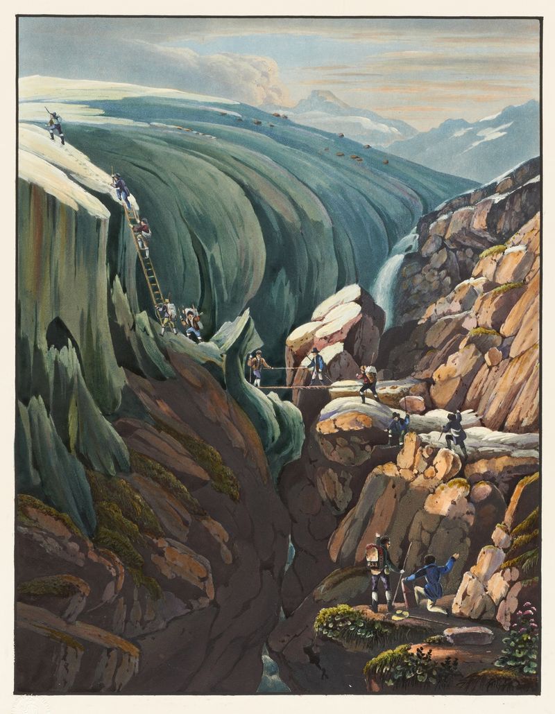 Paisagem com montanhas e glaciar, óleo sobre tela de Johann Ludwig Bleuler