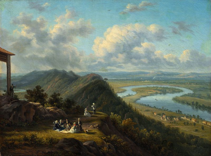 The Oxbow Seen from Mount Holyoke, oil on canvas by Victor de Grailly depicting a dramatic landscape.