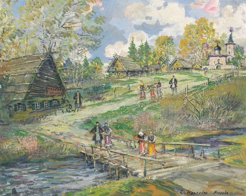 Escena de pueblo de Konstantin Alexeevich Korovin, impresionismo