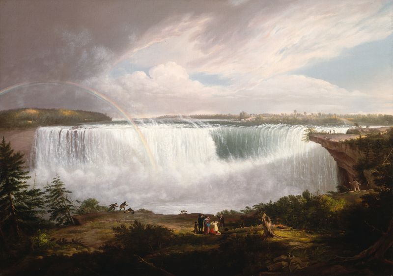 The Great Horseshoe Fall, oil painting by Alvan Fisher depicting a powerful waterfall and lush landscape.