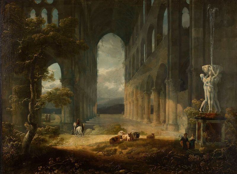 Paisaje pastoral con ruinas, pintura al óleo de Jean-François Depelchin